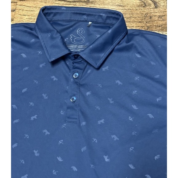 Swannies Golf Polo Performance Shirt Navy All Over Print Beach Bears Sz L - Picture 1 of 8